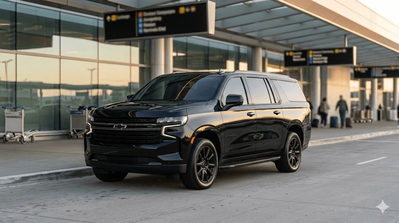 Black SUV arriving for an Airport Black Limo airport transfer